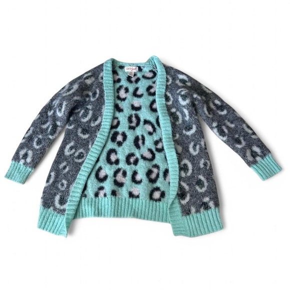 Cat & Jack Girls Gray/Mint Leopard Print Open Layering Cardigan Sweater – 4T - Picture 1 of 6